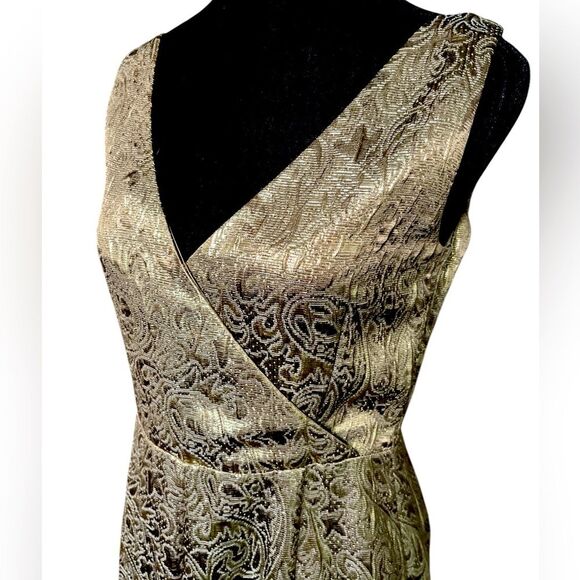 RALPH LAUREN DRESS WOMEN'S SIZE 6 BRONZE BROCADE SLEEVELESS SHEATH - Picture 3 of 7